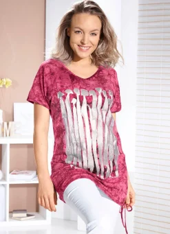 Longshirt mit Kontrast-Druck in 2 Farben