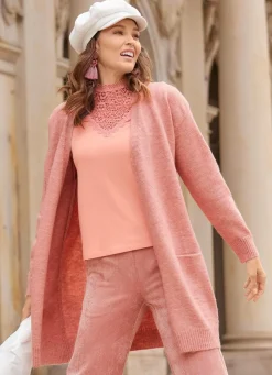 Long-Strickjacke mit eingesetzten Taschen