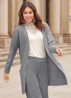 Long-Strickjacke mit eingesetzten Taschen