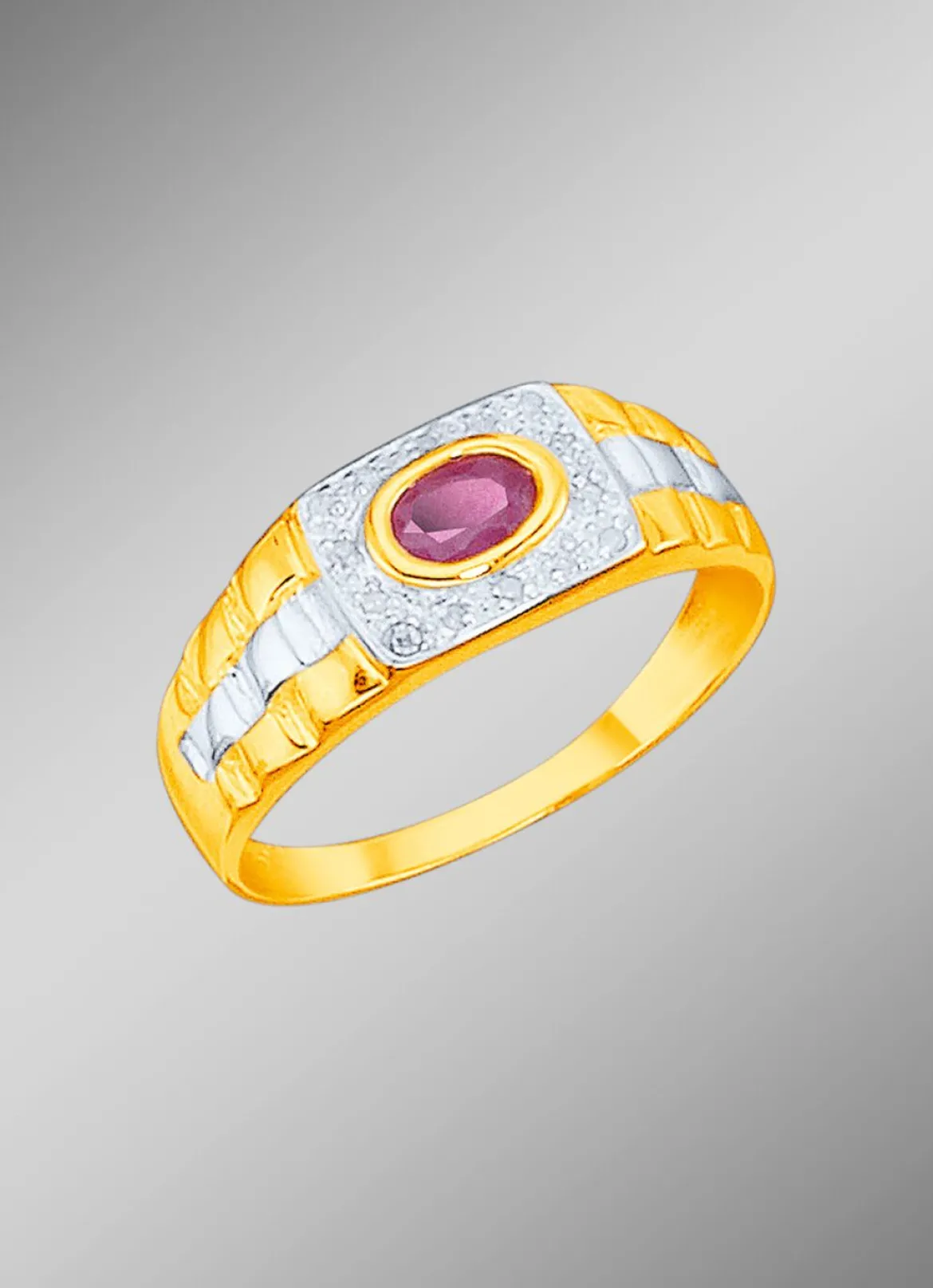 Massiver Partnerring mit 14 Diamanten und echtem Rubin