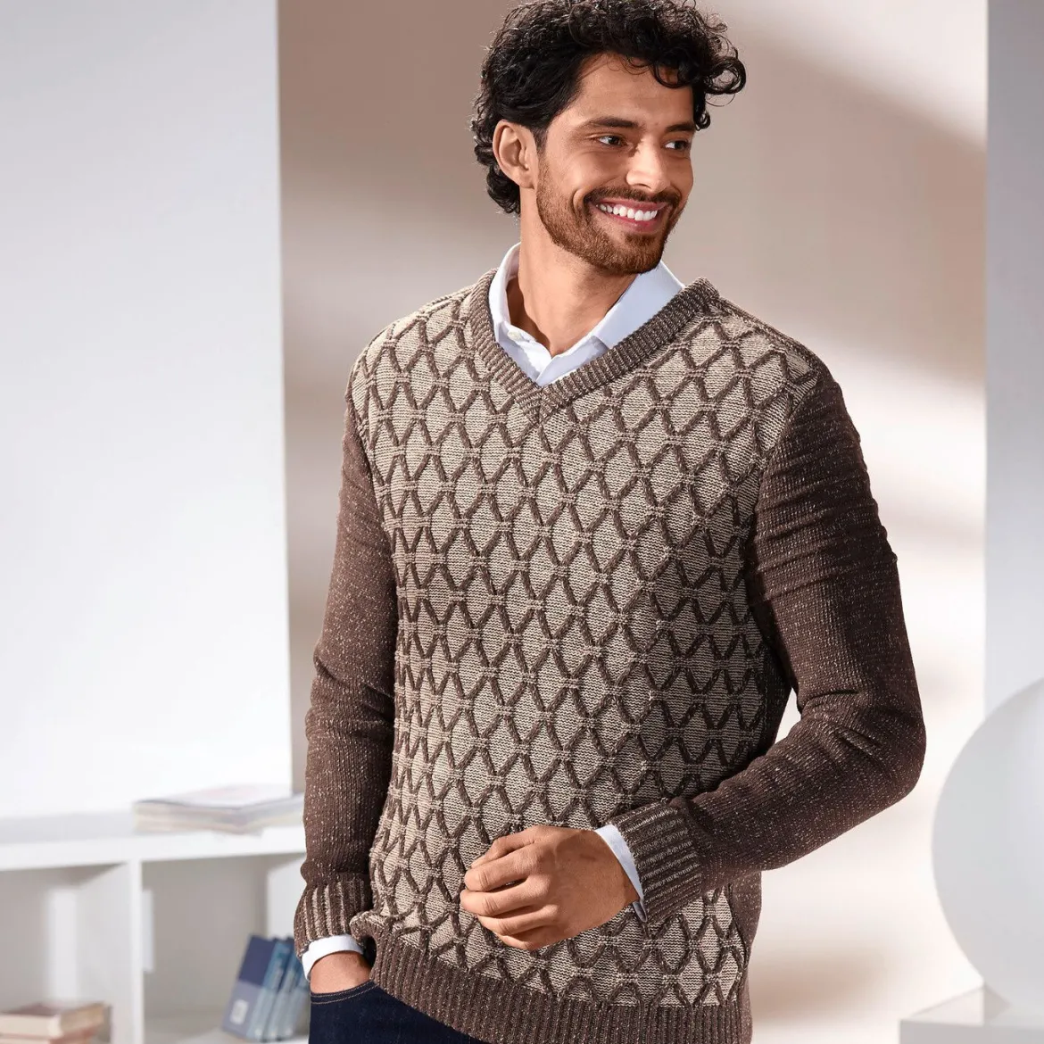Melierter V-Pullover