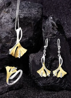 Ohrringe Ginkgoblatt in Bicolor mit synth. Zirkonia