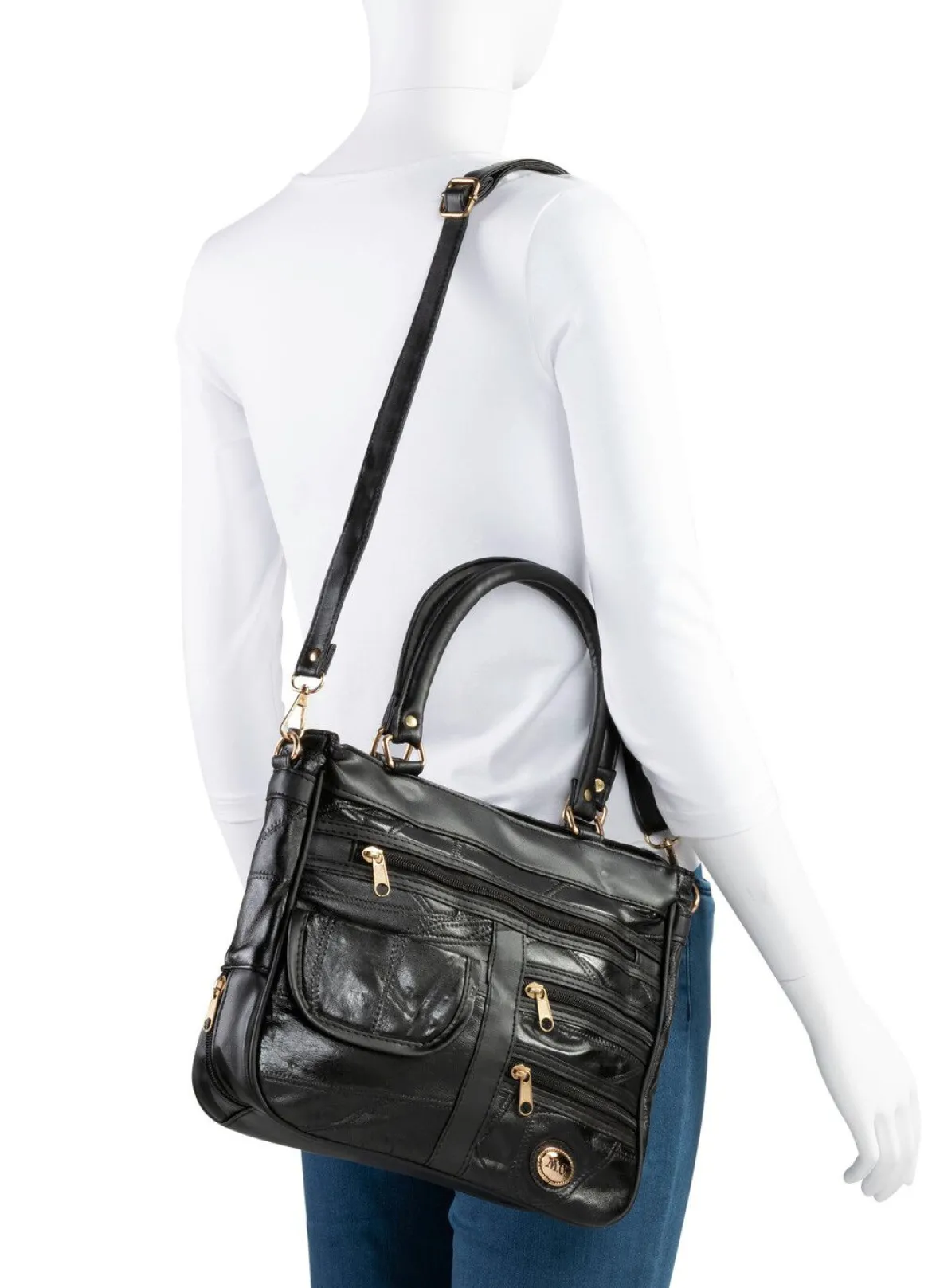 Patchwork-Tasche mit abnehmbarem Umhängeriemen