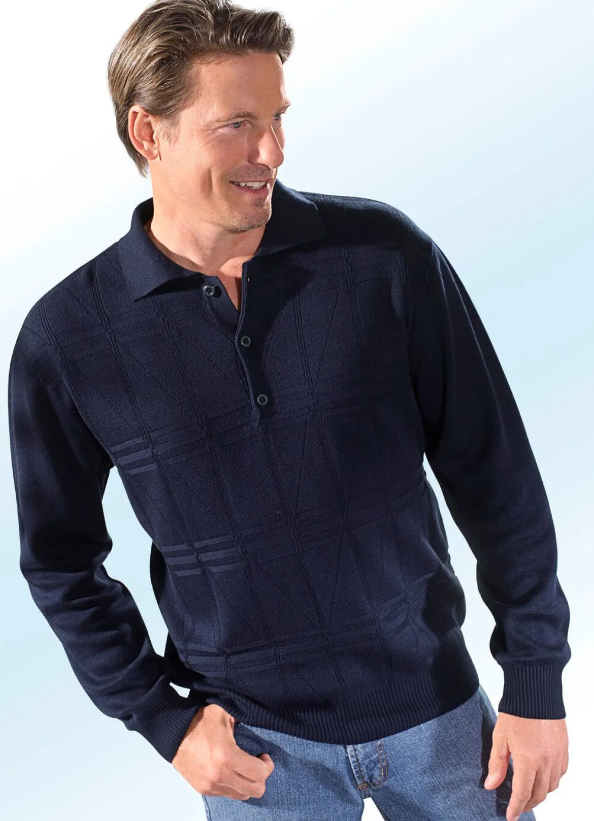 Polopullover mit kurzer Knopfleiste in 3 Farben