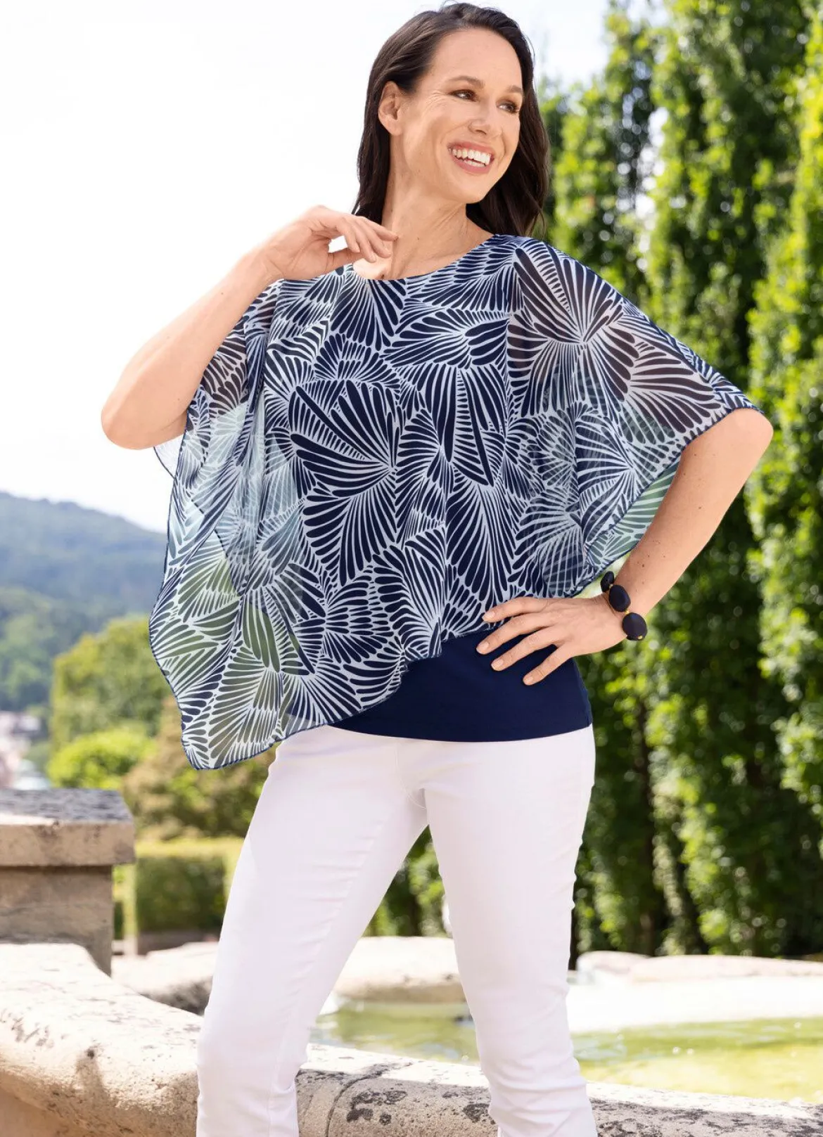 Poncho-Tunika mit eingearbeitetem Top