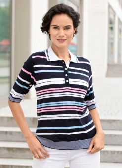 Pullover mit Polokragen und in Ringeldessin