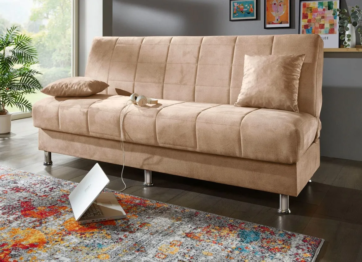 Schlafsofa mit Bettkasten und Dekokissen
