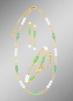 Schmuckset, 3-teilig, aus Messing mit Kristallsteinen