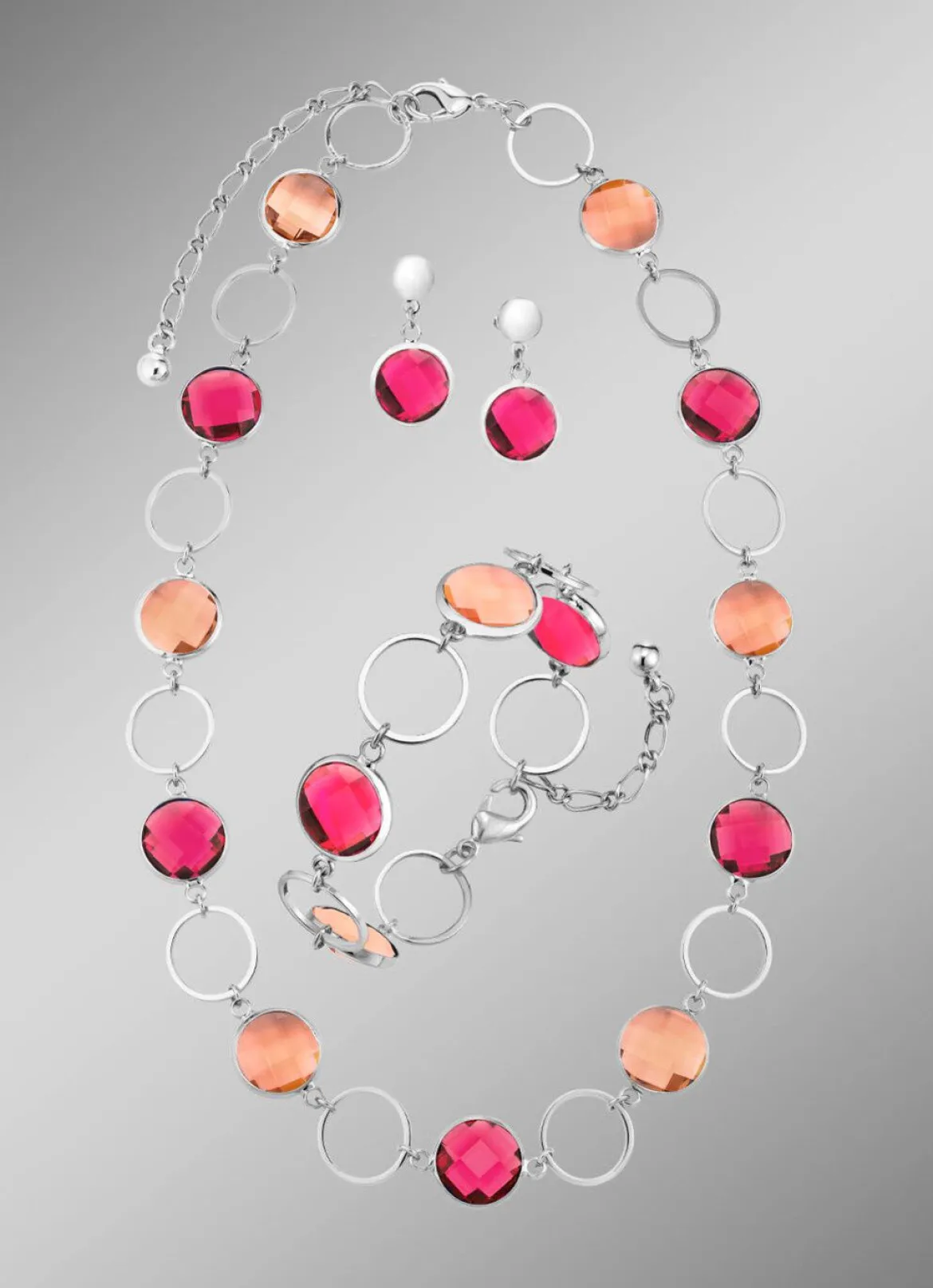 Schmuckset, 3-teilig, mit Kristallsteinen