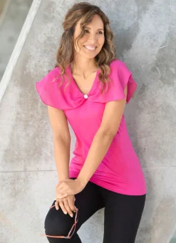 Shirt mit gekänteltem Chiffon-Besatz in 2 Farben