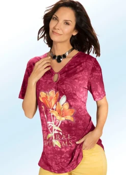 Shirt mit V-Ausschnitt und Fältelung in 2 Farben