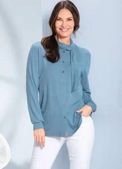 Shirtbluse mit durchgender Knopfleiste in 2 Farben