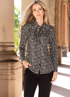 Shirtbluse mit Hahnentrittmuster