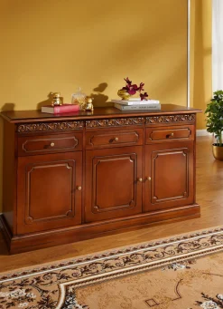 Sideboard mit Echtholzfurnier und Schnitzerei-Verzierungen