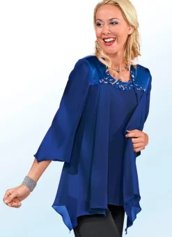 2-teiliges Blusen-Set mit glänzendem Satin-Besatz