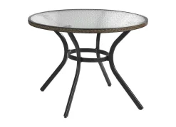 Tisch mit Aluminium-Gestell und Glasplatte