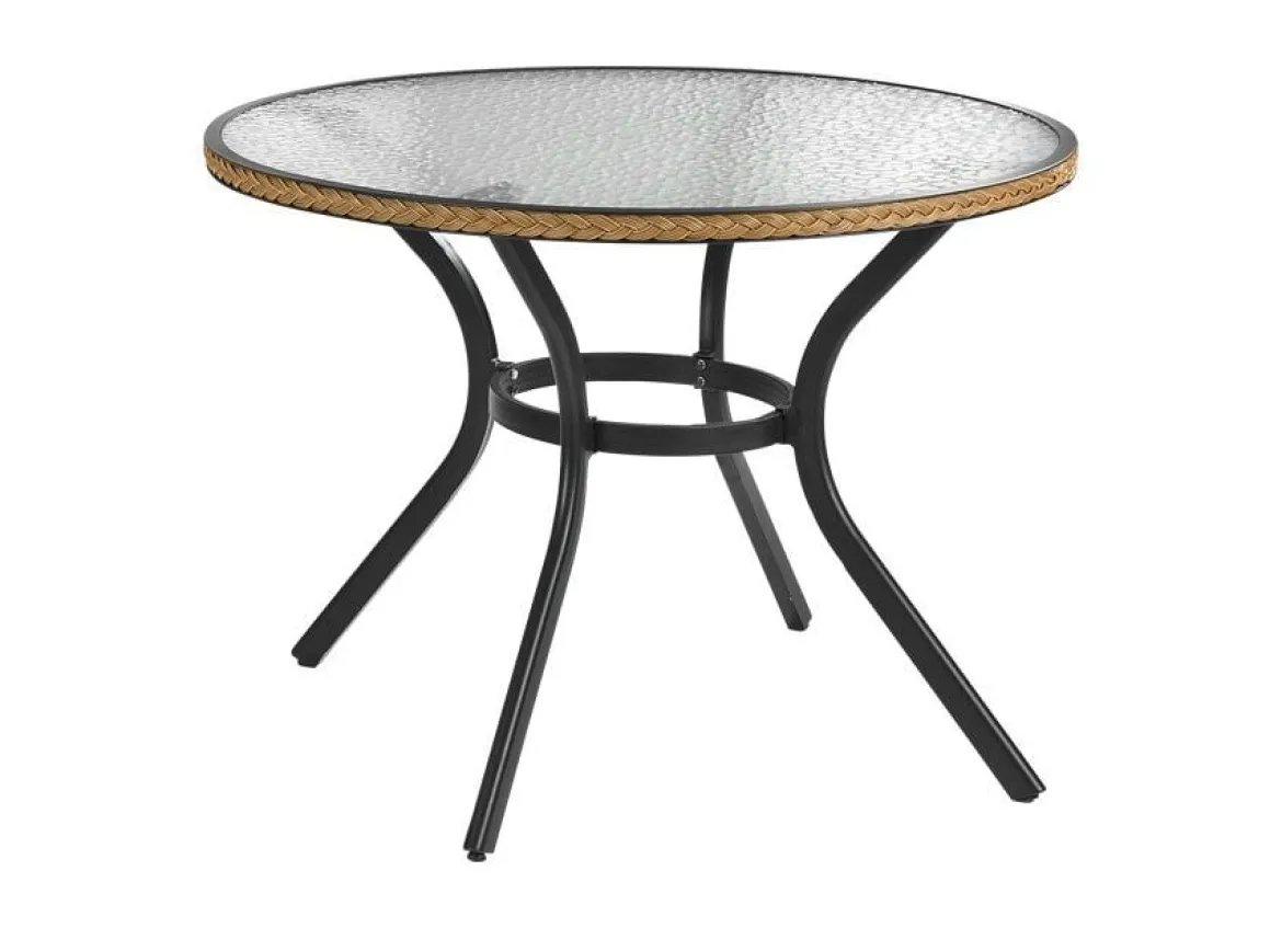 Tisch mit Aluminium-Gestell und Glasplatte