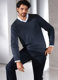 Unifarbener V-Pullover in 4 Farben