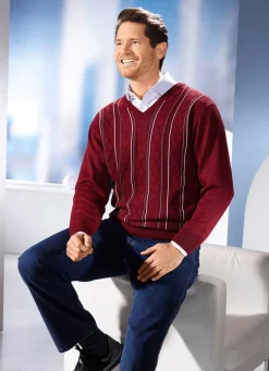 V-Pullover mit Strukturdessin in 3 Farben