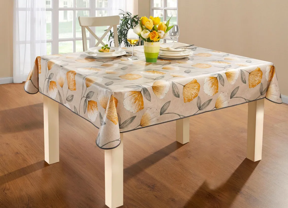 Wachstuch-Tischdecke mit Ginkgo-Motiven