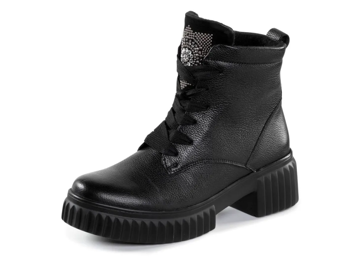 Waldläufer Schnür-Bootie mit effektvollen Glitzer-Steinchen