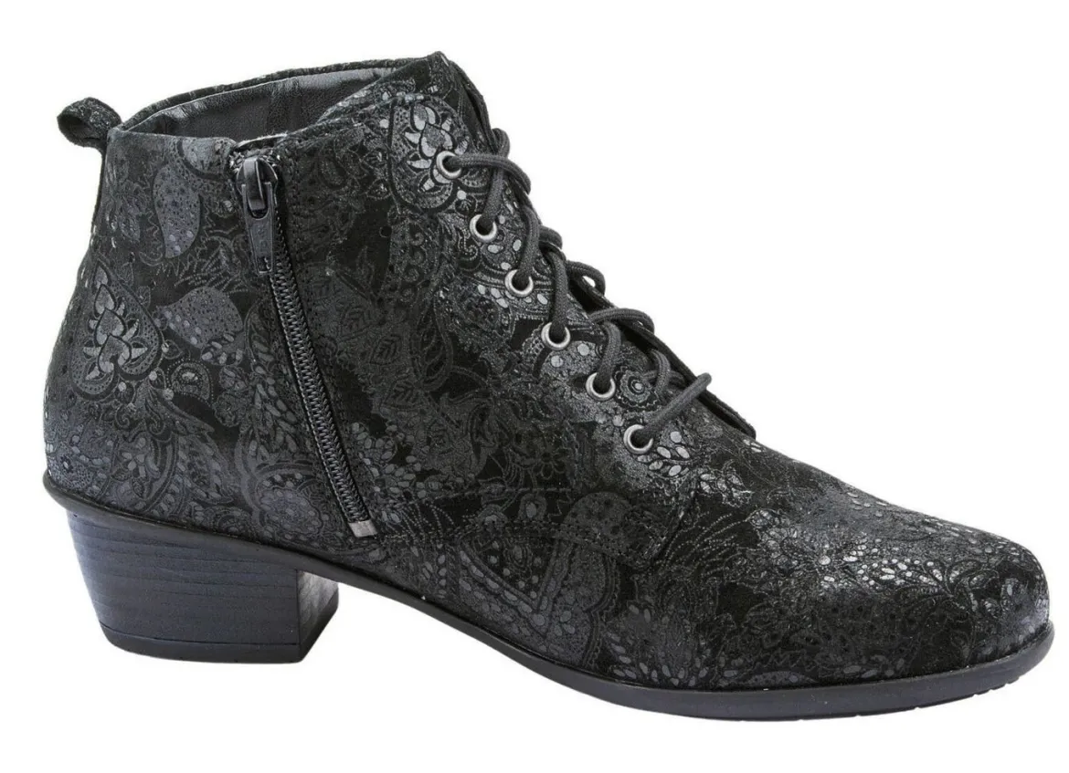 Waldläufer Schnür-Stiefelette mit floraler Prägung