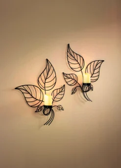 Wandkerzenhalter, 2er-Set, mit LED-Echtwachskerzen