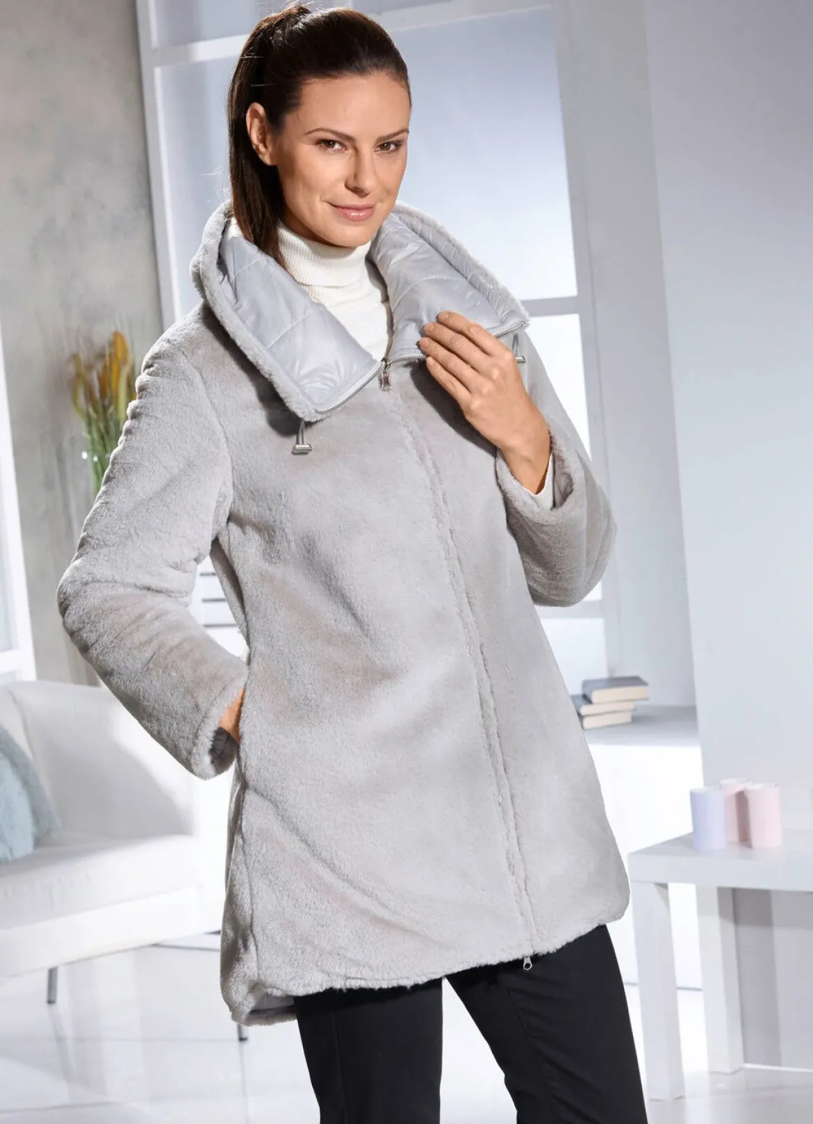 Wende-Longjacke mit 2-Wege-Reißverschluss